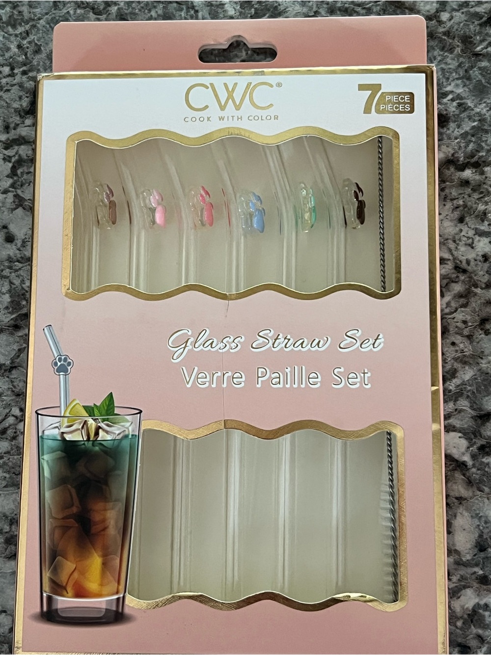 Glass Straw Set - Pink Accent Reusable Straws (7-Piece)